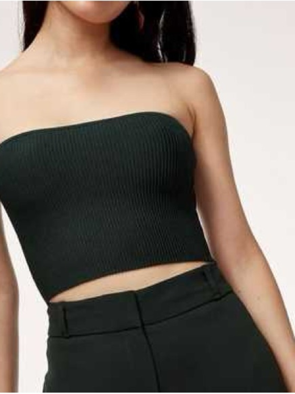 Babaton Strapless Ribbed Crop Top - Forest Green